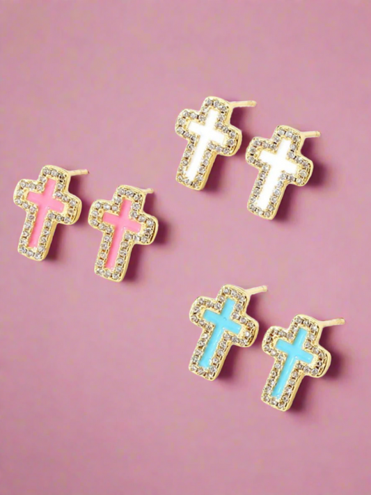 Colorful Cross Gold Plated Stud Earrings