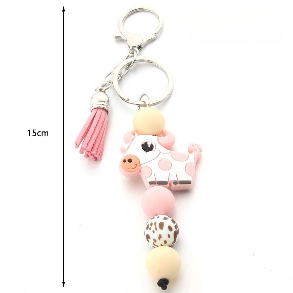 Cartoon Cow Silicone Beaded Keychain Cute Keychain