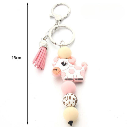 Cartoon Cow Silicone Beaded Keychain Cute Keychain