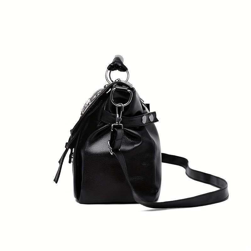 Skull Studded Messenger Bag