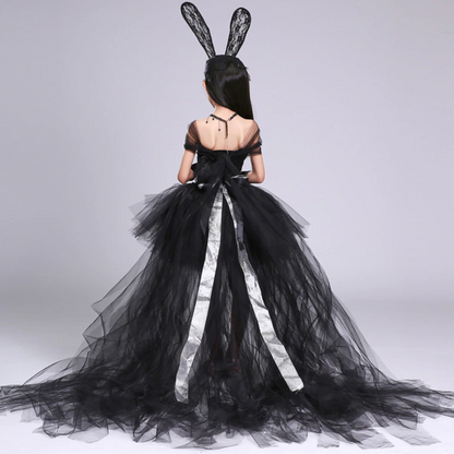 Black Bunny Themed Princess Party Trailing Tulle Dress
