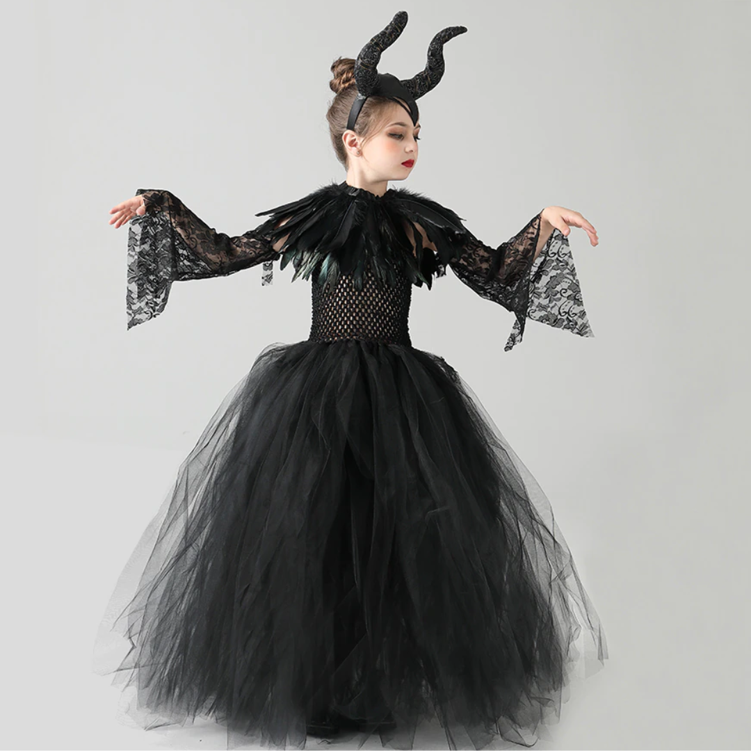 Evil Witch Black Halloween Costume Tulle Dress Set