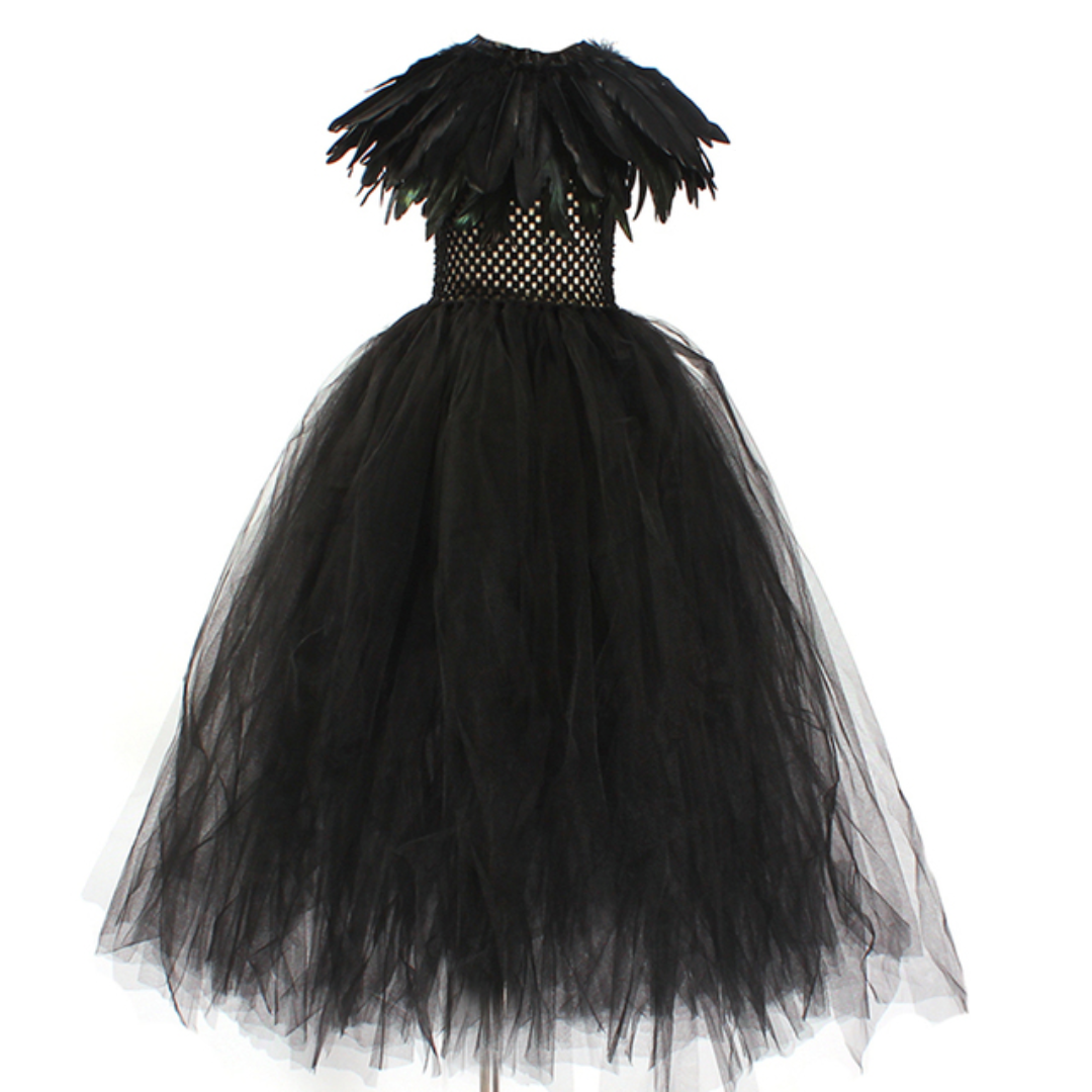 Evil Witch Black Halloween Costume Tulle Dress Set