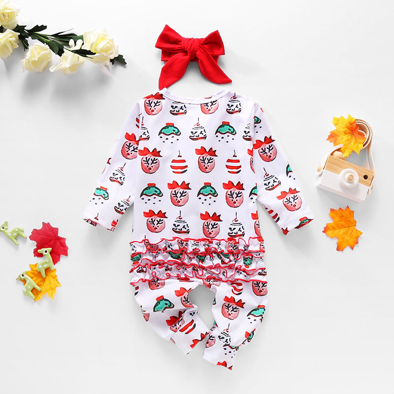 Baby Girls Boys Bow Print Christmas Jumpsuits Headwear