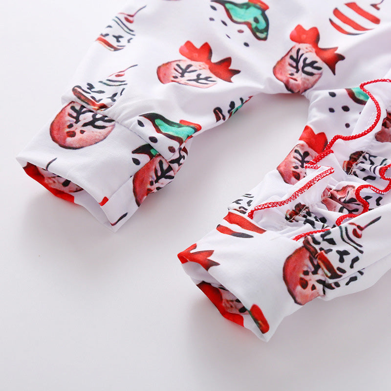 Baby Girls Boys Bow Print Christmas Jumpsuits Headwear