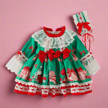 Baby Kid Girls Flower Bow Christmas Dresses Headwear
