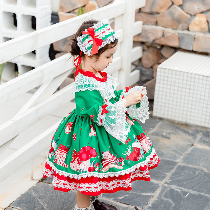 Baby Kid Girls Flower Bow Christmas Dresses Headwear