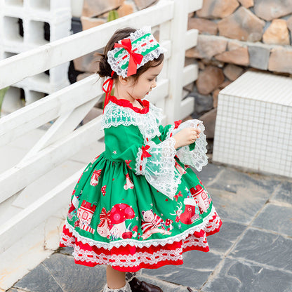 Baby Kid Girls Flower Bow Christmas Dresses Headwear