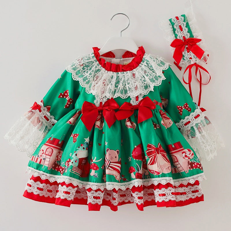Baby Kid Girls Flower Bow Christmas Dresses Headwear