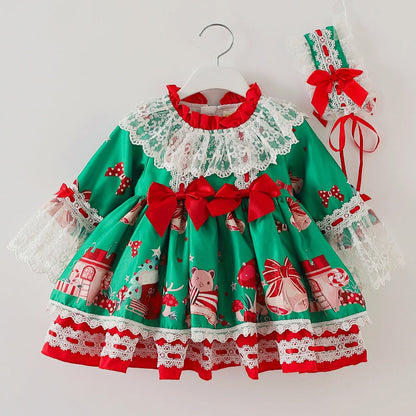 Baby Kid Girls Flower Bow Christmas Dresses Headwear
