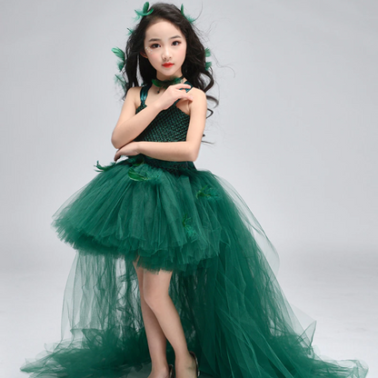 Trailing Green Fairy Halloween Costume Tutu Dress Set