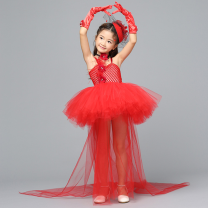 Trailing Red Pop Princess Halloween Tulle Costume Dress Set