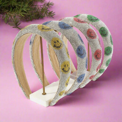 Girls Rhinestone Smiley Headbands