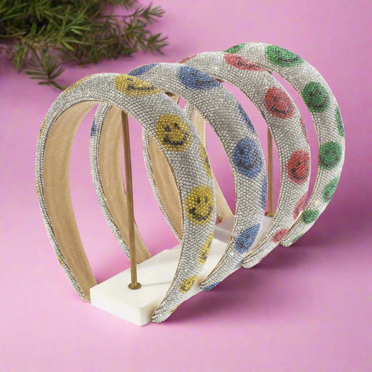 Girls Rhinestone Smiley Headbands