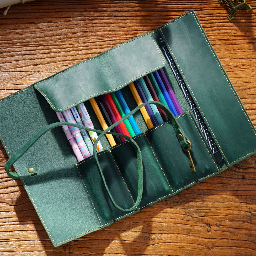 Bidding Cowhide Retro Pen Bag