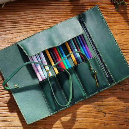 Bidding Cowhide Retro Pen Bag