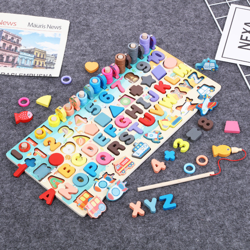 Montessori Wooden Math Fishing Board Educational Toy