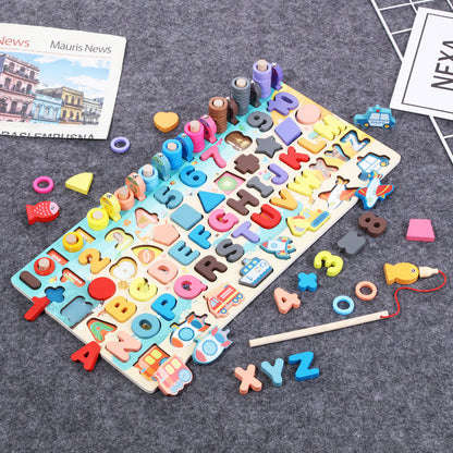 Montessori Wooden Math Fishing Board Educational Toy