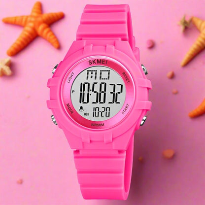 Sportswear Digital Girl's Watch With Pale Pink Silicone Strap