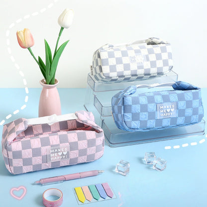 Checkerboard Large Capacity Canvas Pencil Bag