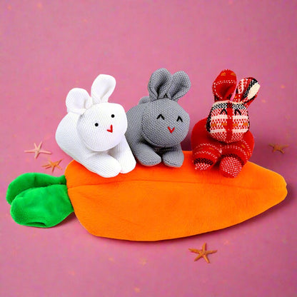 Three Rabbits and Carrots Fun Plush Ornaments