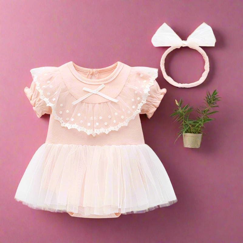 Baby Girls Bow Lace Embroidered Princess Dresses Headwear