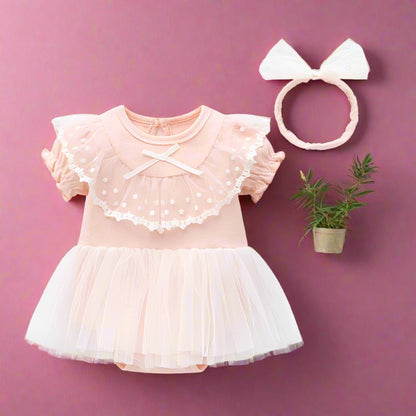 Baby Girls Bow Lace Embroidered Princess Dresses Headwear