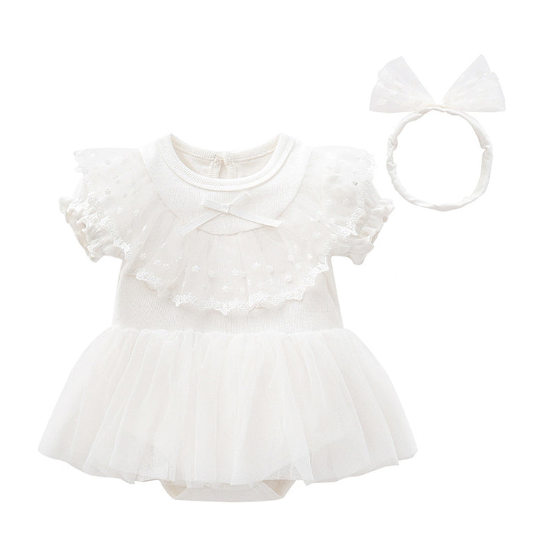Baby Girls Bow Lace Embroidered Princess Dresses Headwear