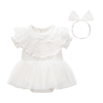 Baby Girls Bow Lace Embroidered Princess Dresses Headwear