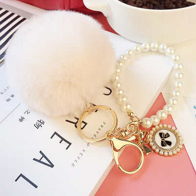 Pearl Chain Plush 8cm Fur Ball Keychain