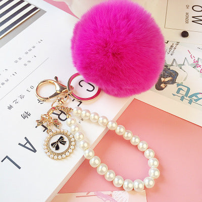 Pearl Chain Plush 8cm Fur Ball Keychain
