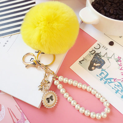 Pearl Chain Plush 8cm Fur Ball Keychain