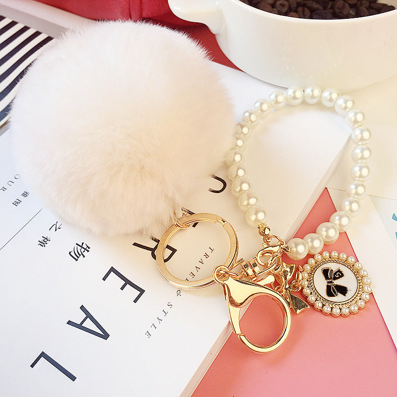 Pearl Chain Plush 8cm Fur Ball Keychain