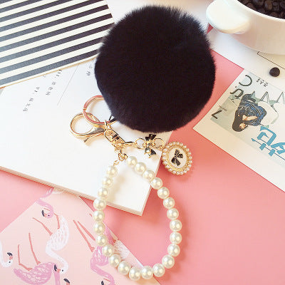 Pearl Chain Plush 8cm Fur Ball Keychain