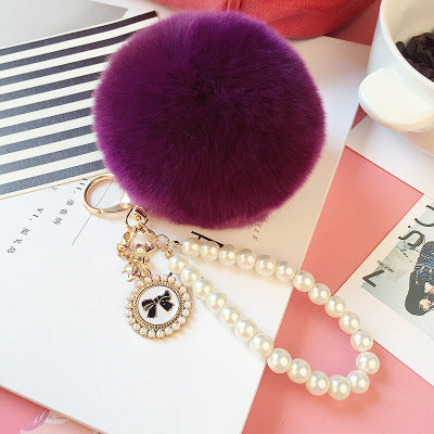 Pearl Chain Plush 8cm Fur Ball Keychain
