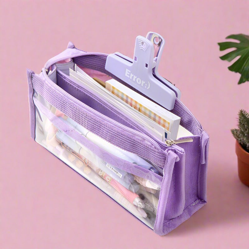 Large Capacity Six-layer Transparent Canvas Pencil Case