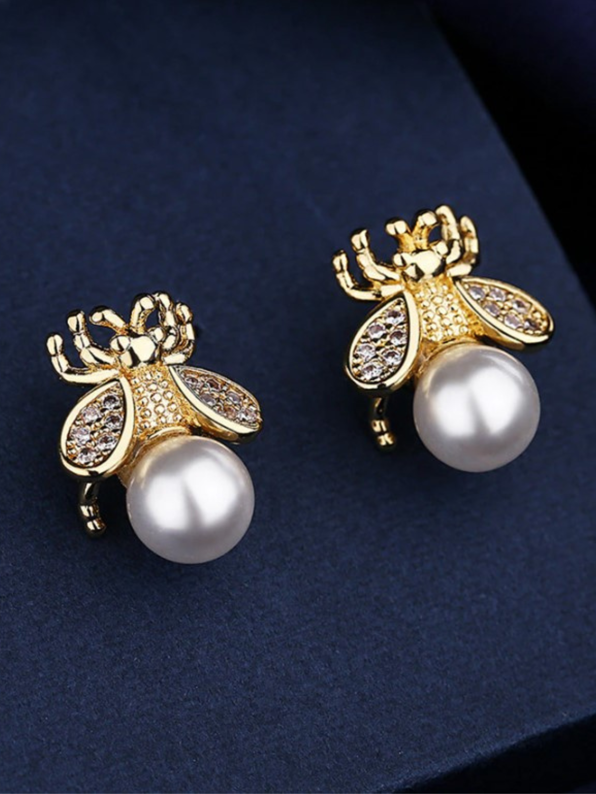 Girls Buzz-Worthy Honey Bee Pearl Stud Earrings