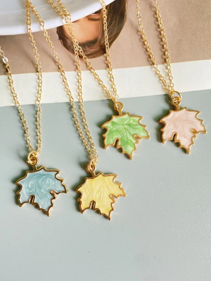 Pearly Pastel Maple Leaf Pendant Necklace