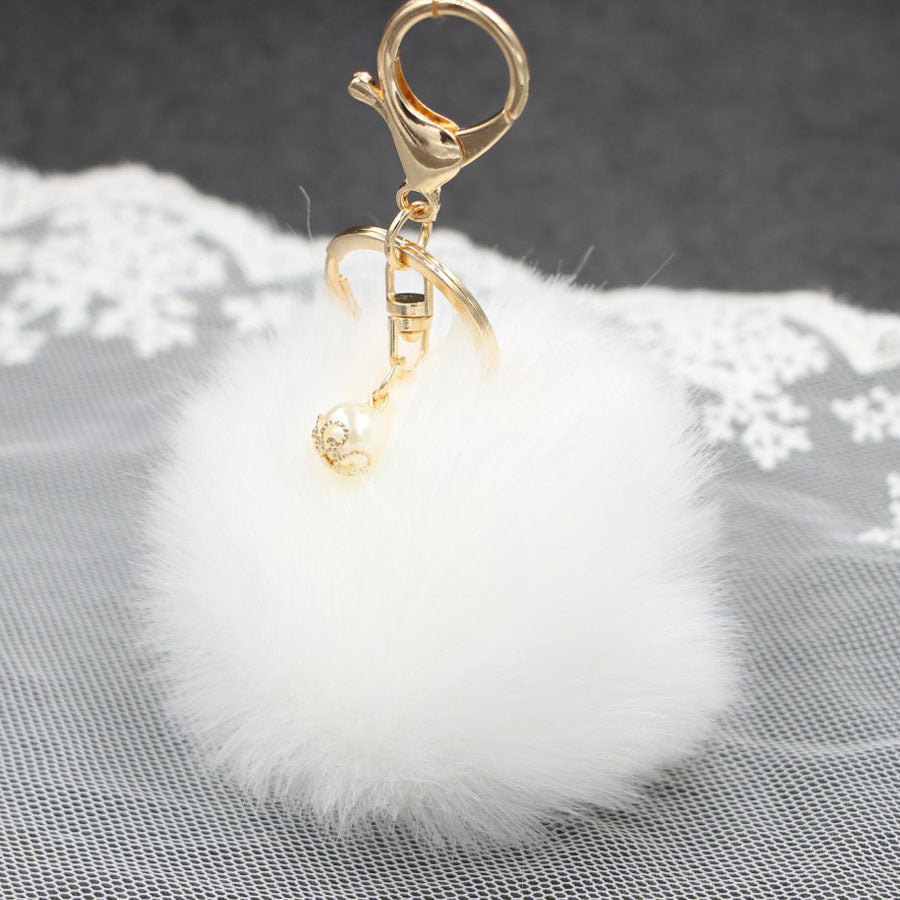 Pearl 8cm Fur Ball Keychain