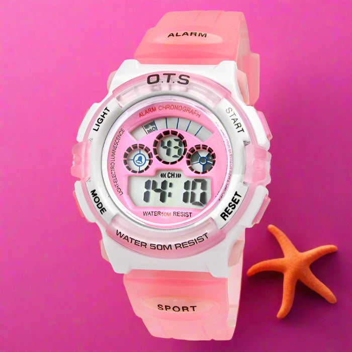 Sportswear Digital Girl's Watch With Pink Silicone Strap