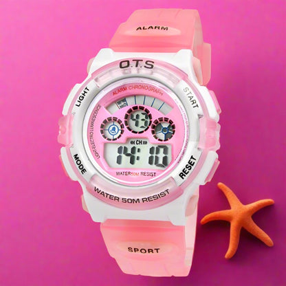 Sportswear Digital Girl's Watch With Pink Silicone Strap
