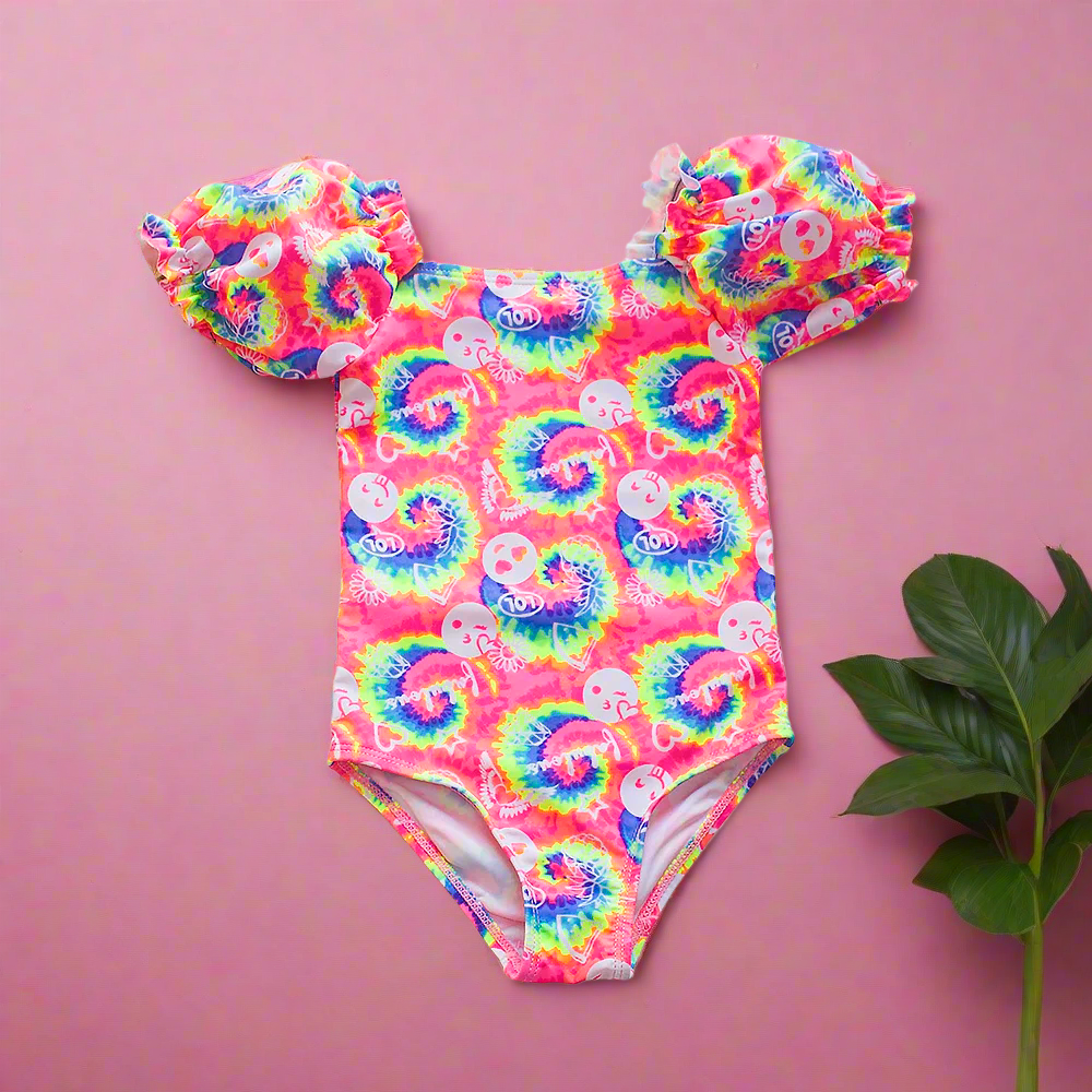 Gradient Puff Sleeve Girls' Swimsuit - Mermaid Bathing Suit