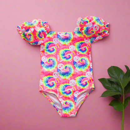 Gradient Puff Sleeve Girls' Swimsuit - Mermaid Bathing Suit
