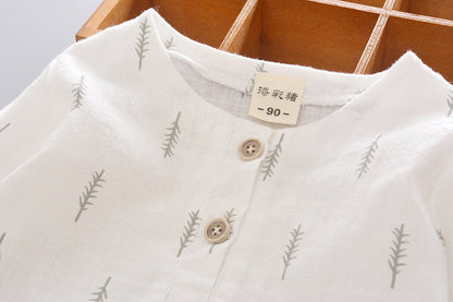 Wholesale 2023 Kids Summer Cotton Linen Short Sleeve Shirt Set