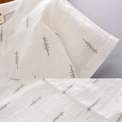 Wholesale 2023 Kids Summer Cotton Linen Short Sleeve Shirt Set