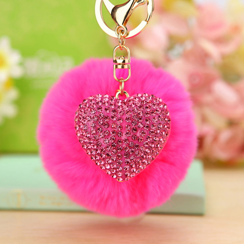 Diamond Love Fur Ball Car Pendant Key Chain