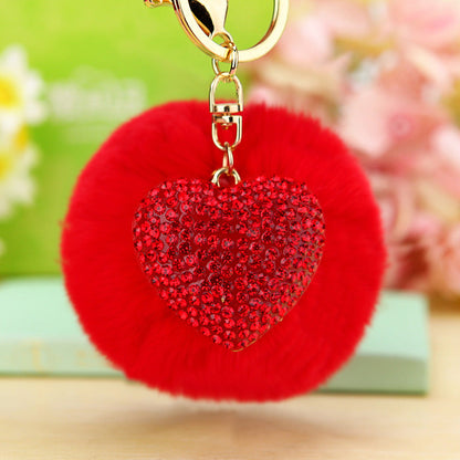 Diamond Love Fur Ball Car Pendant Key Chain