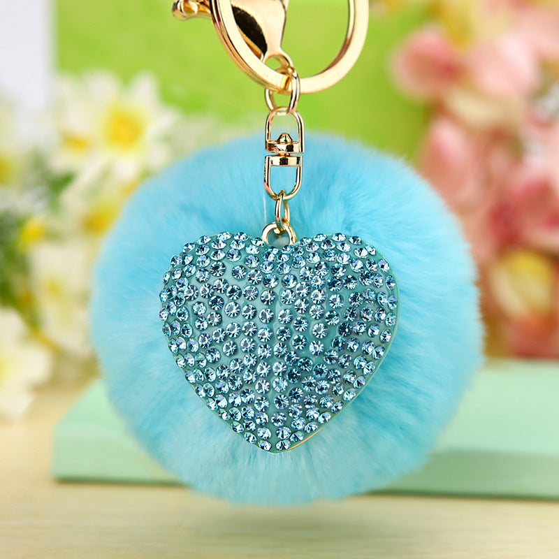 Diamond Love Fur Ball Car Pendant Key Chain