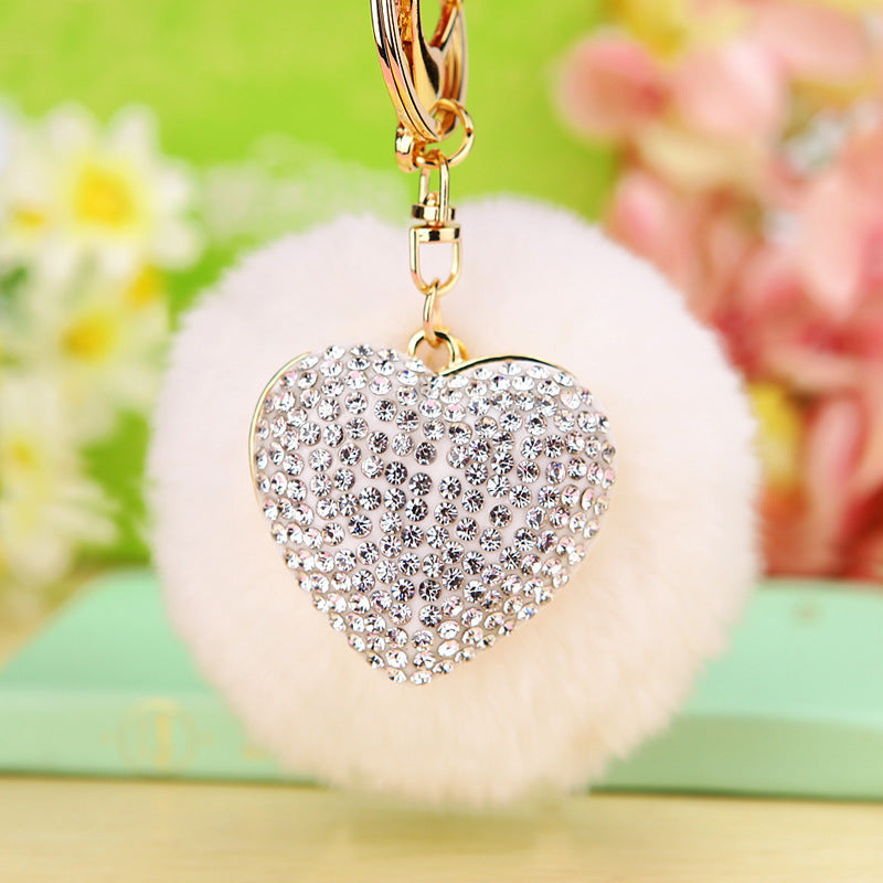 Diamond Love Fur Ball Car Pendant Key Chain