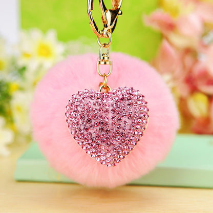 Diamond Love Fur Ball Car Pendant Key Chain